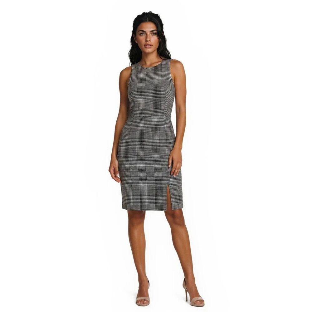 Banana Republic Houndstooth Dress 4 Pencil Black White Corporate Academia Career
